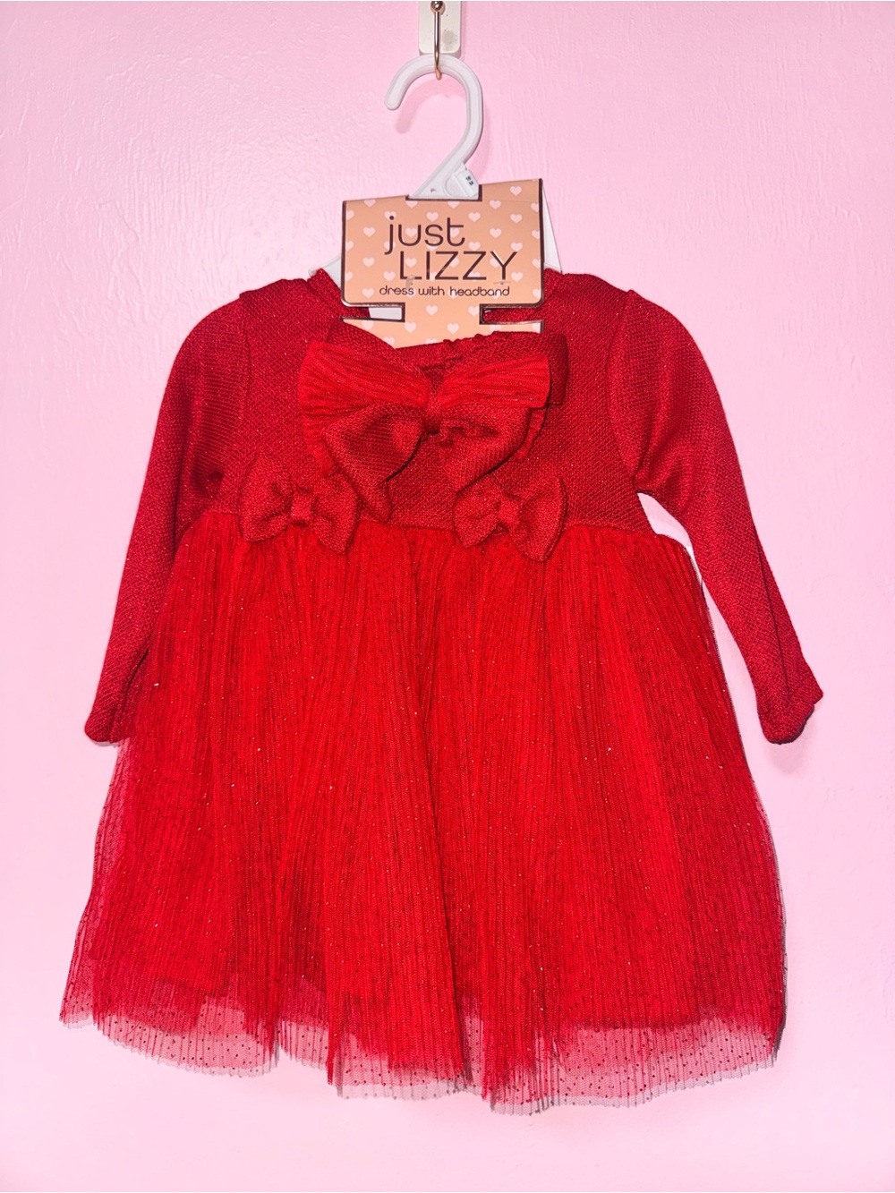 Sparkle Tulle Bow-Front Girls Formal Dress in Red